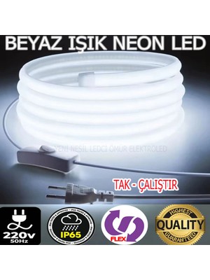 Neon LED 220volt (BEYAZ 18 METRE NEONLED)Tak Çalıştır Fişli ve Anahtarlı ((VİDEOYU İZLEYİNİZ))MUTFAK DOLABINA ÇOK ŞIK VE KULLANIŞLIDIR