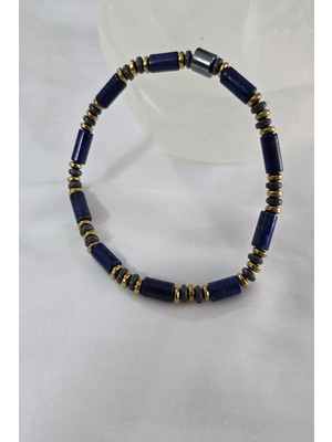 c-bhadu naturel Sertifikalı Lapis Lazuli, Hematit Doğaltaş Bileklik