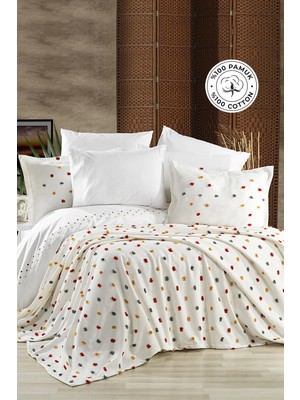 Evlen Home Collection %100 Pamuk Nevresimli Pike Takımı ( Yatak Örtüsü ) Colourful Çeyiz Seti 7 Parça Nevresim Seti