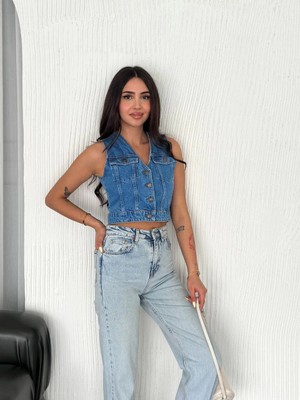 Tarz Yeri Kot Jeans Kadın Yelek - Mavi