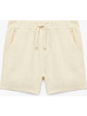 Koton Beli Bağcıklı Keten ve Viskon Karışımlı Bermuda Şort
