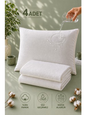 Formeya 4' Lü %100 Pamuk Su Sıvı Geçirmez Yastık Alezi Yastık Koruyucu Yastık Kılıfı 50x70 cm