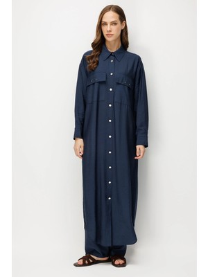 Micca %85 Lyocell Düğme ve Aksesuar Detaylı  Maxi Tunik Elbise-Laci
