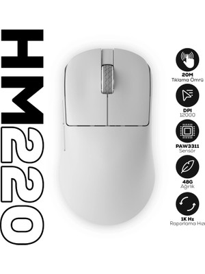 Hawk Gaming Chair HM220 1k Hz 12000 Dpı Tri-Mode Kablosuz/Bluetooth Beyaz Gaming Mouse