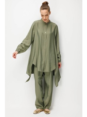 Micca Goldy %85 Lyocell Comfort Kalıp Zamansız Tunik-Pantolon Kombin Takım-Haki