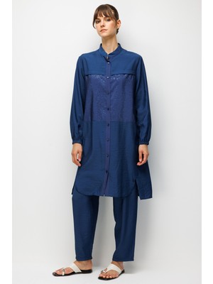 Micca %85 Lyocell Goldy Desenli Arabant Basen Örten Tunik Pantalon Kombin Takım-Laci