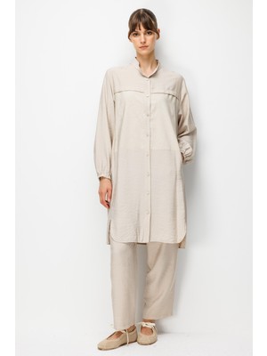 Micca %85 Lyocell Goldy Desenli Arabant Basen Örten Tunik Pantalon Kombin Takım-Taş