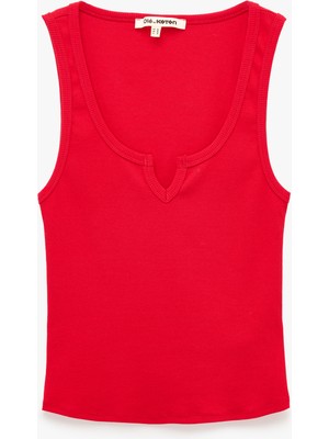 Koton Pamuklu Slim Fit V Yaka Basic Kolsuz Bluz