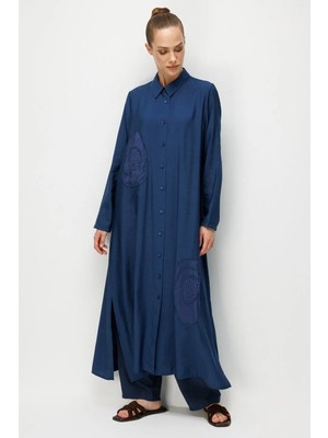 Micca %85 Lyocell Aller Özel Taş ve Desen Işlemeli Maxi Tunik Elbise Ferace-Laci