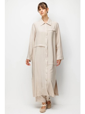 Micca %85 Lyocell Goldy Kat Aller Detaylı Spor Maxi Tunik-Taş