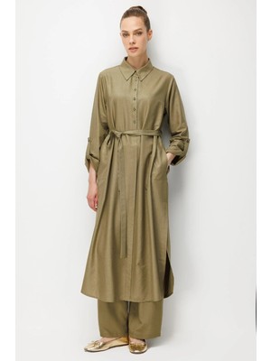 Micca Kum Desen Maxi Tunik ve Pantalon Kombin Takım-Haki
