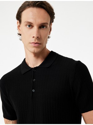 Koton Regular Fit Kısa Kollu Pamuklu Dokulu Düğmeli Polo Yaka Triko Tişört