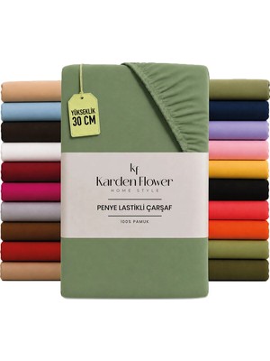 Karden Flower Premium Jersey Yeşil Fitted %100 Pamuk Penye 100x200+30cm Tek Kişilik Lastikli Çarşaf