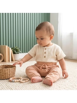 Tiffany Baby Bebek Lycra Theme Müslin Düğmeli Pantolon Bej 26006