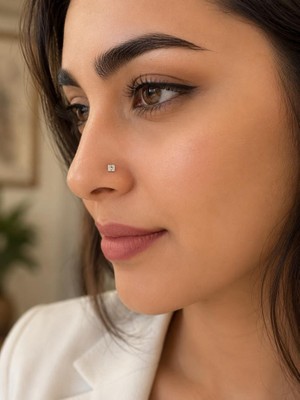 925 Ayar Gümüş Minimal Burun Hızması Piercing Zirkon Taşlı Unisex Nose Ring Günlük Kullanım Şık Tasarım