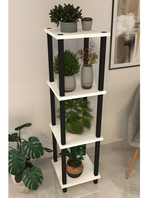 The Violett Vena 4 Katlı Dekoratif Saksılık ve Bitki Standı- Beyaz