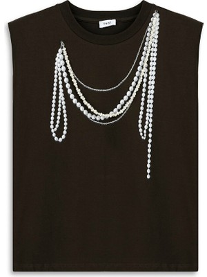 Twist Suni Inci Aksesuarlı Tişört TS1260070197074