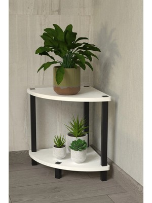 The Violett Flora 2 Raflı Moblen Çiçeklik Saksılık Balkon Bahçe Dekor Raf Stand-Beyaz
