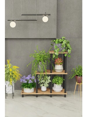The Violett Liva 3 Katlı Basamak Saksılık Çiçeklik Standı | Dekoratif Modüler Bitki Rafı-Meşe