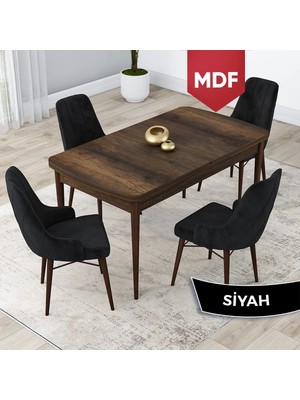 Canisa Concept Lia Serisi, MDF 80 x 132 cm Açılabilir Mutfak Masa Takımı, Beyaz Masa Ceviz Ayak 4 Sandalye