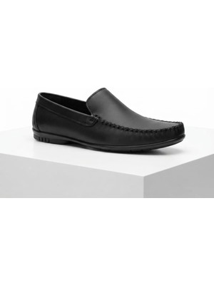 Growish GR0490 Hakiki Yumuşak Antik Deri Bağcıksız Mat Siyah Babet Düz Püskülsüz Loafer Ayakkabı