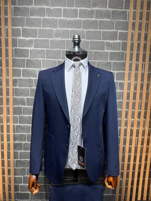 Dupont Classics Dupont Erkek Torba Cepli Takım Elbise - Slim Fit 6 Drop Çift Yırtmaç Likralı Viskon