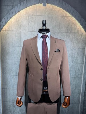 Dupont Classics Dupont Erkek Torba Cepli Takım Elbise - Slim Fit 6 Drop Çift Yırtmaç Likralı Viskon