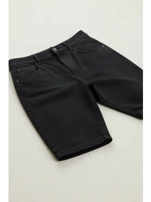 Altınyıldız Classics Erkek Siyah Slim Fit Dar Kesim Pamuklu Esnek Denim Şort