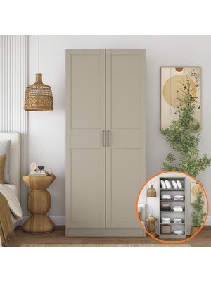 Rani BA288 Membran Kapaklı Gardırop 2 Kapaklı 4 Raflı Elbise Dolabı Kumtaşı