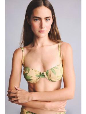 DeFacto Regular Fit Çiçekli Simli Kumaş Bikini Üstü G7029AX26SM