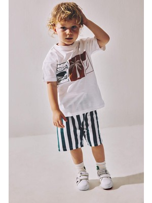 DeFacto %100 Pamuk Regular Fit Tropikal Desenli 2'li Yeşil Takım Erkek Bebek H7897A526HS