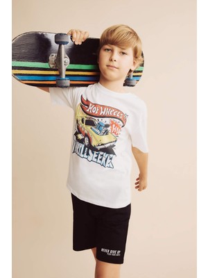 DeFacto %100 Pamuk Hot Wheels Oversize Bisiklet Yaka Kısa Kollu Ekru Tişört Erkek Çocuk H8313A826HS