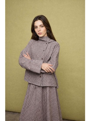 DeFacto Regular Fit Kareli Krinkıl Kumaş Uzun Kollu Tunik H8905AX26AU