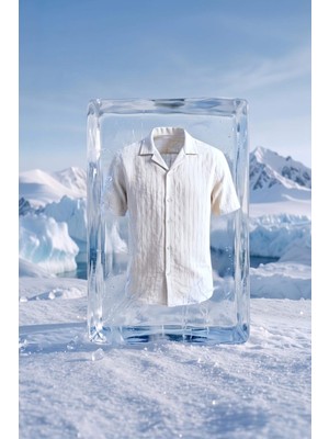 DeFacto Regular Fit Polo Yaka Çizgili Modal Kısa Kollu Ekru Gömlek I0071AX26SM