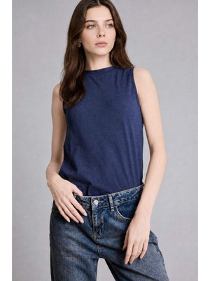 DeFacto Slim Fit Yarım Balıkçı Yaka Penye Lacivert Atlet H8040AX26SM