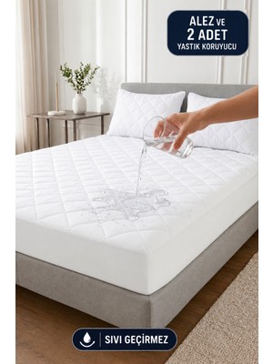 Formeya Mikrofiber Kapitone Fitted Su Sıvı Geçirmez Yatak Koruyucu Alez-2 Adet Yastık Koruyucu SET(12 Ebat)