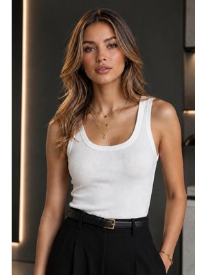Meyou Bags Kadın Premium Beyaz Pamuklu Body Atlet