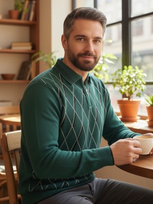 Kamalı Erkek Nefti Tüylenme Yapmayan Anti Pilling Kumaş Standart Fit Normal Kesim Polo Yaka Triko Kazak