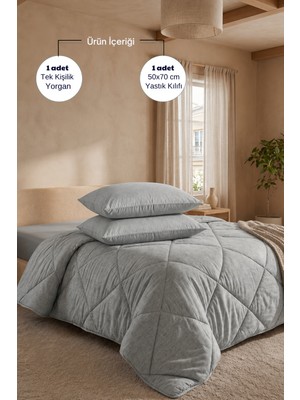 Formeya Antrasit Tek Kişilik Yorgan ve Yastık Seti 155*215 cm