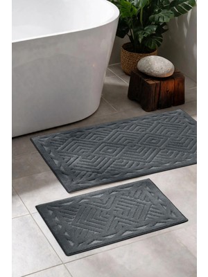 Aryıldız Home Aryıldızhome Banyo Halısı 2 Li Set Crome Koyu Gri