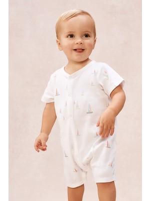 The White Company Organik Pamuklu Yelkenli Desenli Kısa Kollu Bebek Uyku Tulumu