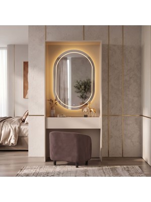 Eymense Lora Makyaj Masası %100 Mdf Makyaj Ünitesi Çok Amaçlı Ünite Puflu
