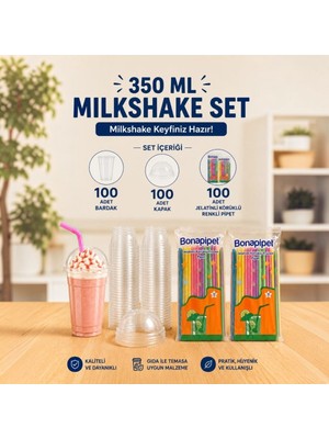 İsopack 350 cc Plastik Pet Limonata Milkshake Bardağı Kapaklı + Pipet 100 Lü Set