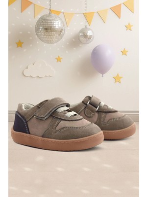 Rakerplus Bob Hakiki Deri Kum Krem Barefoot Cırtlı Lastikli Bebek Sneaker Ayakkabı
