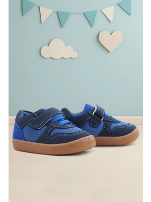 Rakerplus Bob Hakiki Deri Lacivert Mavi Barefoot Cırtlı Lastikli Bebek Sneaker Ayakkabı