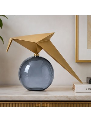 Bahar Aydınlatma Auren Glide Gold Metal Kuş Figürlü Füme Camlı Dekoratif Biblo