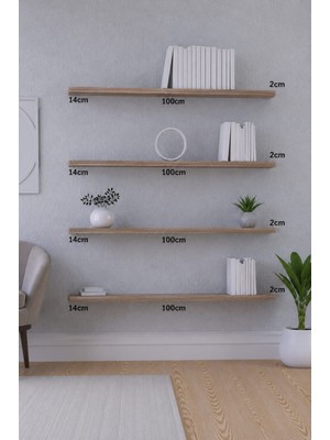 yankı-byeg 100 cm 4lü Safir Meşe Mdf Uçan Duvar Rafı Gizli Bağlantı Kitaplık