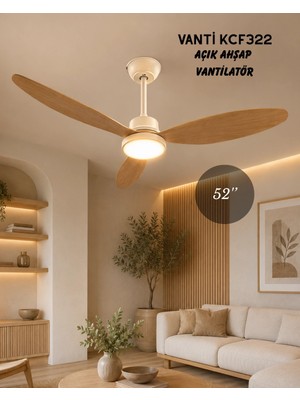 SeckinStore Vanti KCF322 52''(132CM) Ledli Dekoratif Tavan Vantilatör 40W (Motor)+ 24W (Led) Açık Ahşap Renk