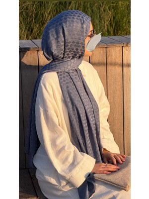 Qalortex Scarf Premium Pamuklu Jakar Şal-Buz Mavi