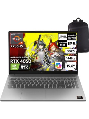 Lenovo Loq 15ARP10E Ryzen 7-7735HS 40-Gbddr5 2 Tbssd RTX4050 (6GB-GDDR6-65W) 15.6" Fhd Windows 11 Pro + Qb Sırt Çantası 83S00030TRQB25